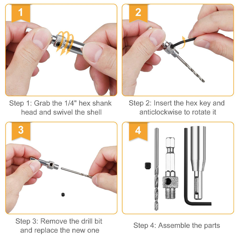 Self-Centering Hinge Drill Bits | Conical Tip Stops Off-Centre Holes & Bit Damage | Pilot Hole Guide for Hinges
