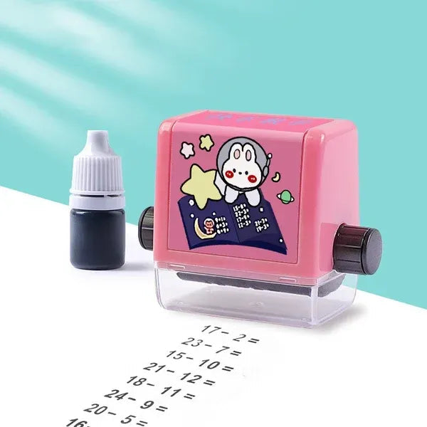 Self-Inking Maths Practice Stamp Roller | Adjustable Difficulty Number Wheels | Mess-Free Instant Worksheet Maker