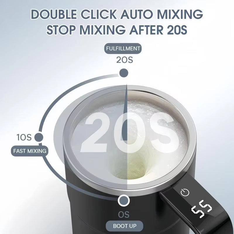 Self Mixing Coffee Mug Electric | Automatic Magnetic Stirring in 20 Seconds | Rechargeable USB-C, IP67 Waterproof