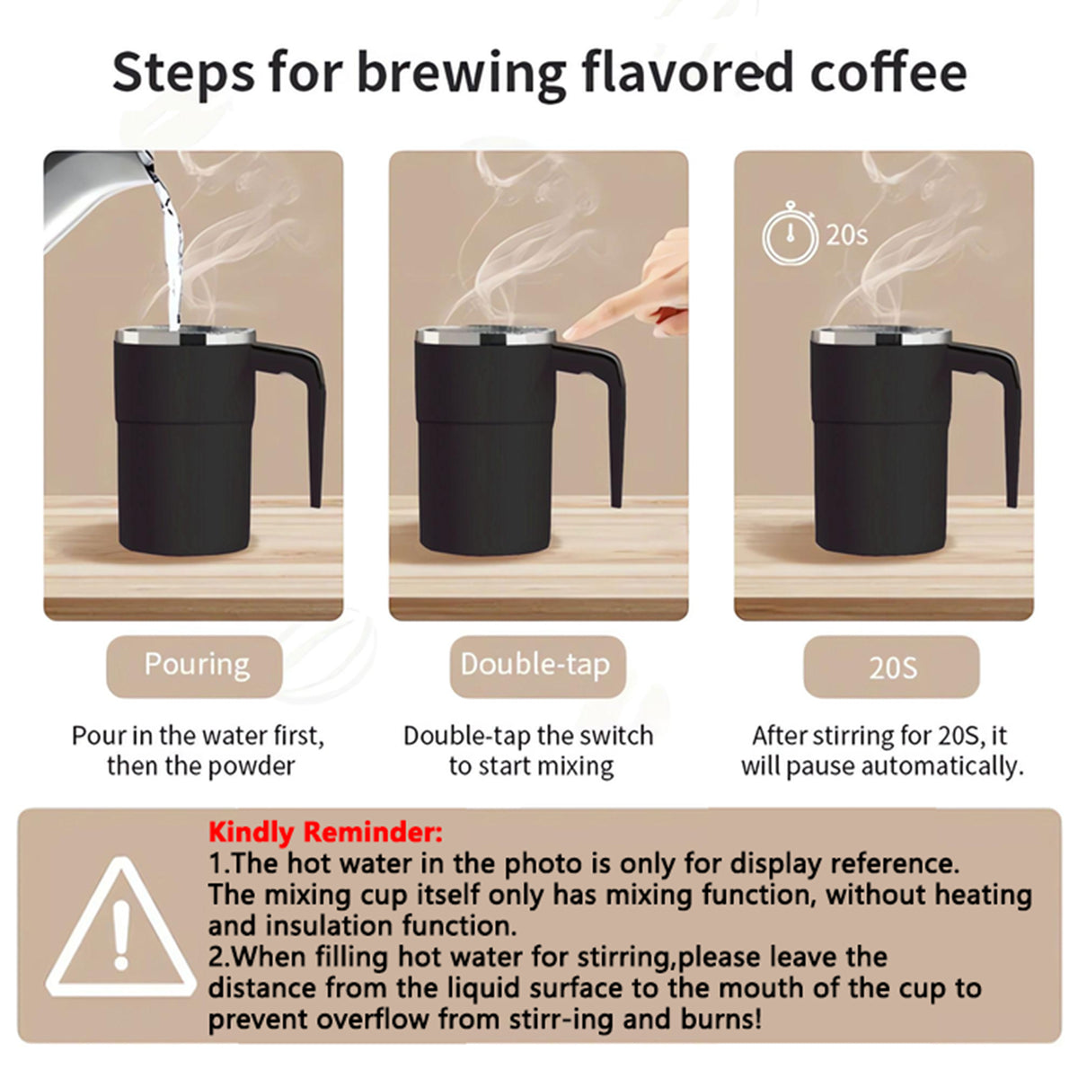 Self Mixing Coffee Mug Electric | Automatic Magnetic Stirring in 20 Seconds | Rechargeable USB-C, IP67 Waterproof