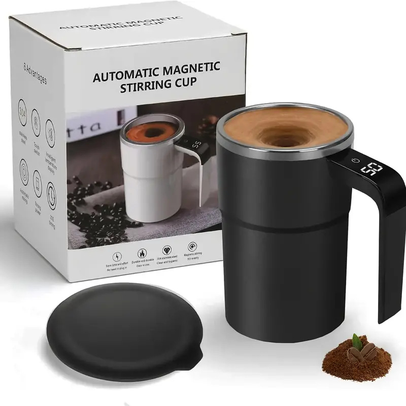 Self Mixing Coffee Mug Electric | Automatic Magnetic Stirring in 20 Seconds | Rechargeable USB-C, IP67 Waterproof