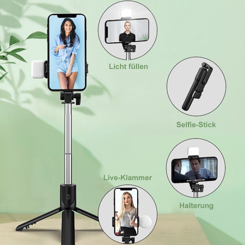 Selfie Stick Tripod Bluetooth Extendable Stainless Steel with Fill Light