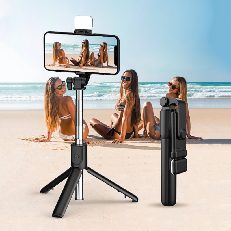 Selfie Stick Tripod Bluetooth Extendable Stainless Steel with Fill Light