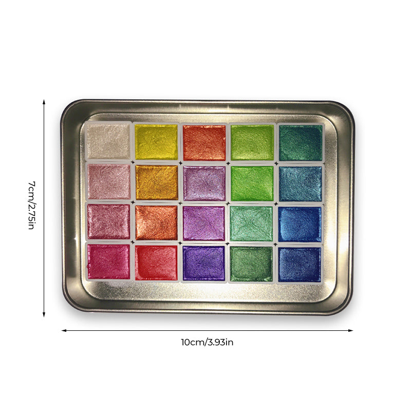 Shimmer Watercolour Paint Set 20 Colours | Mica Pigment Metallic Shine | Blends Easily, Lightfast Mineral Pigments