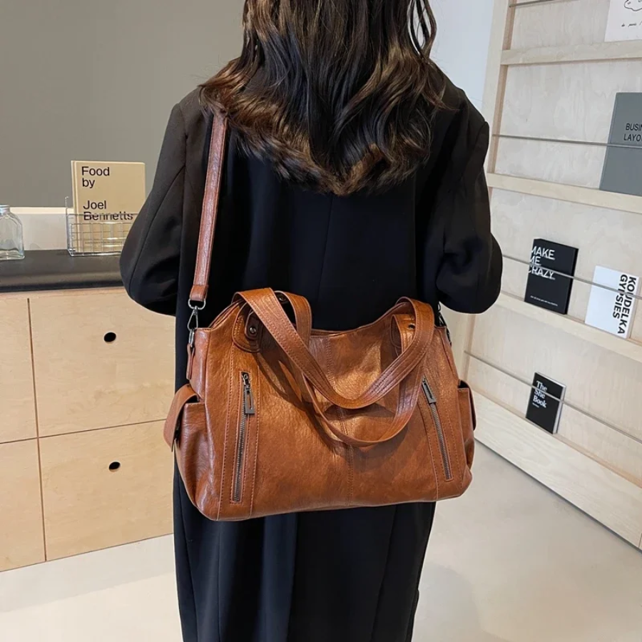 Shoulder Bag - PU Leather - Multi-Compartment - Adjustable Strap - Zip Pockets