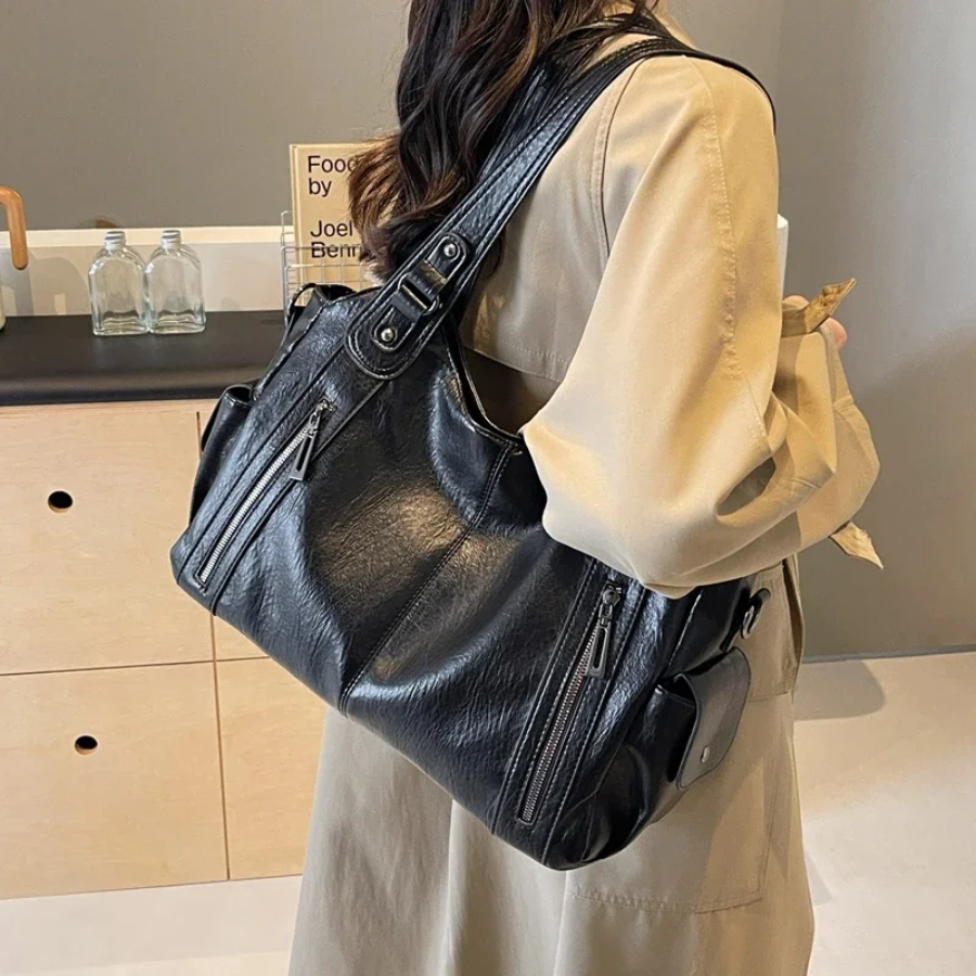 Shoulder Bag - PU Leather - Multi-Compartment - Adjustable Strap - Zip Pockets