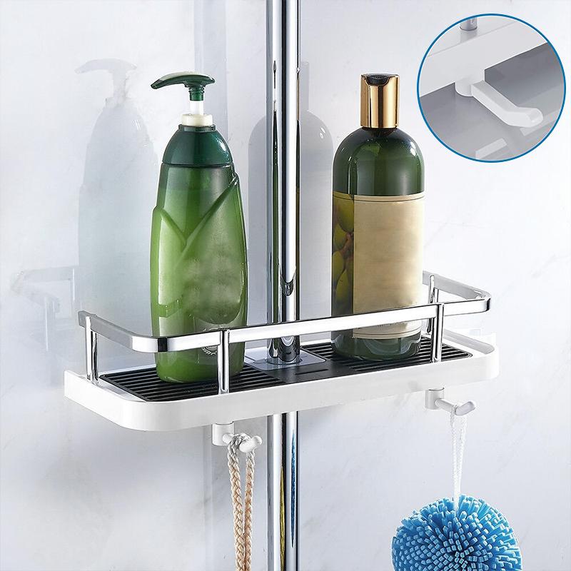 Shower Caddy Pole Rack ABS | Adjustable Height, No-Drill Install, Stainless Steel Fence | Rust-Free Bathroom Storage