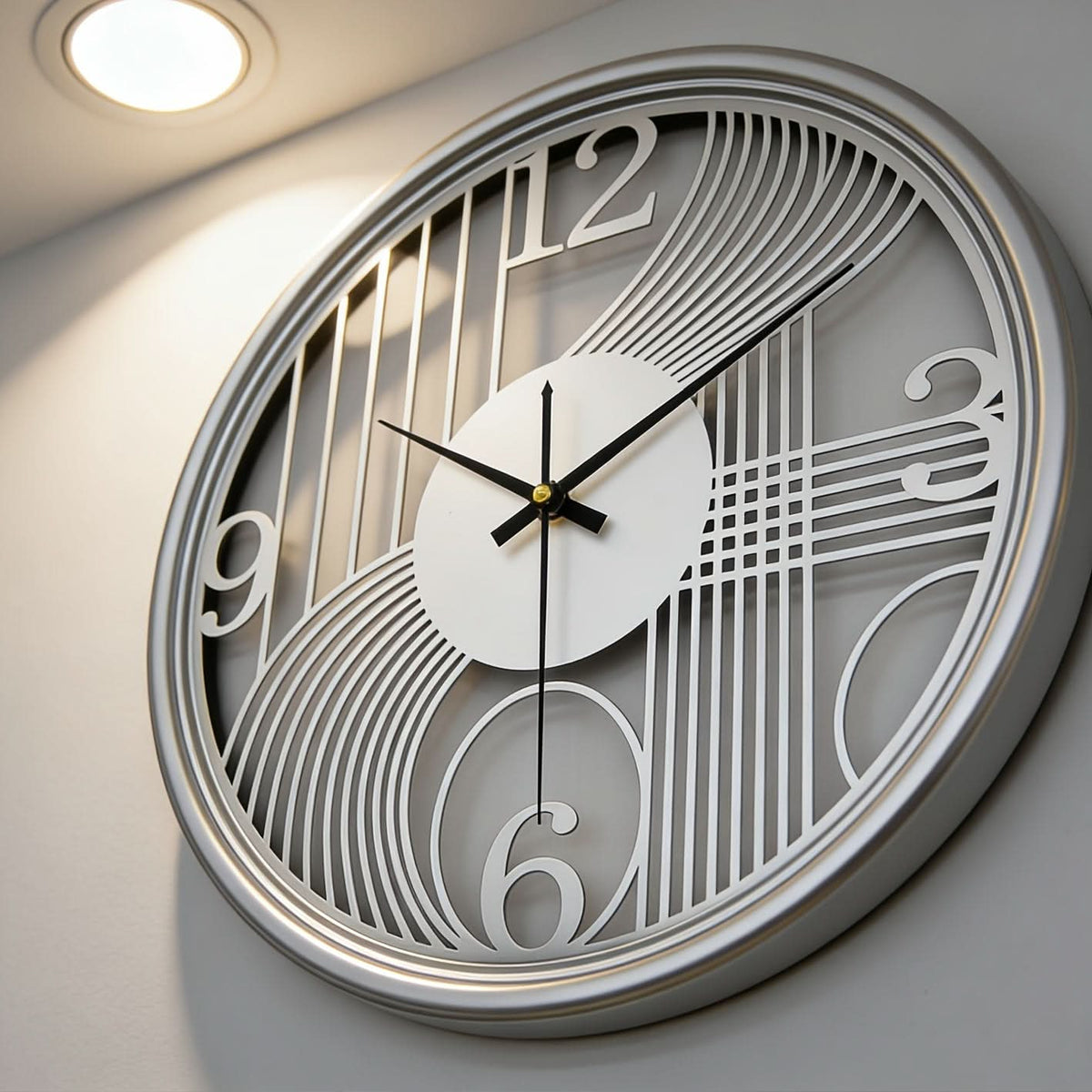 Silent Wall Clock Large Iron 3D Round Analogue with Non-Ticking Movement