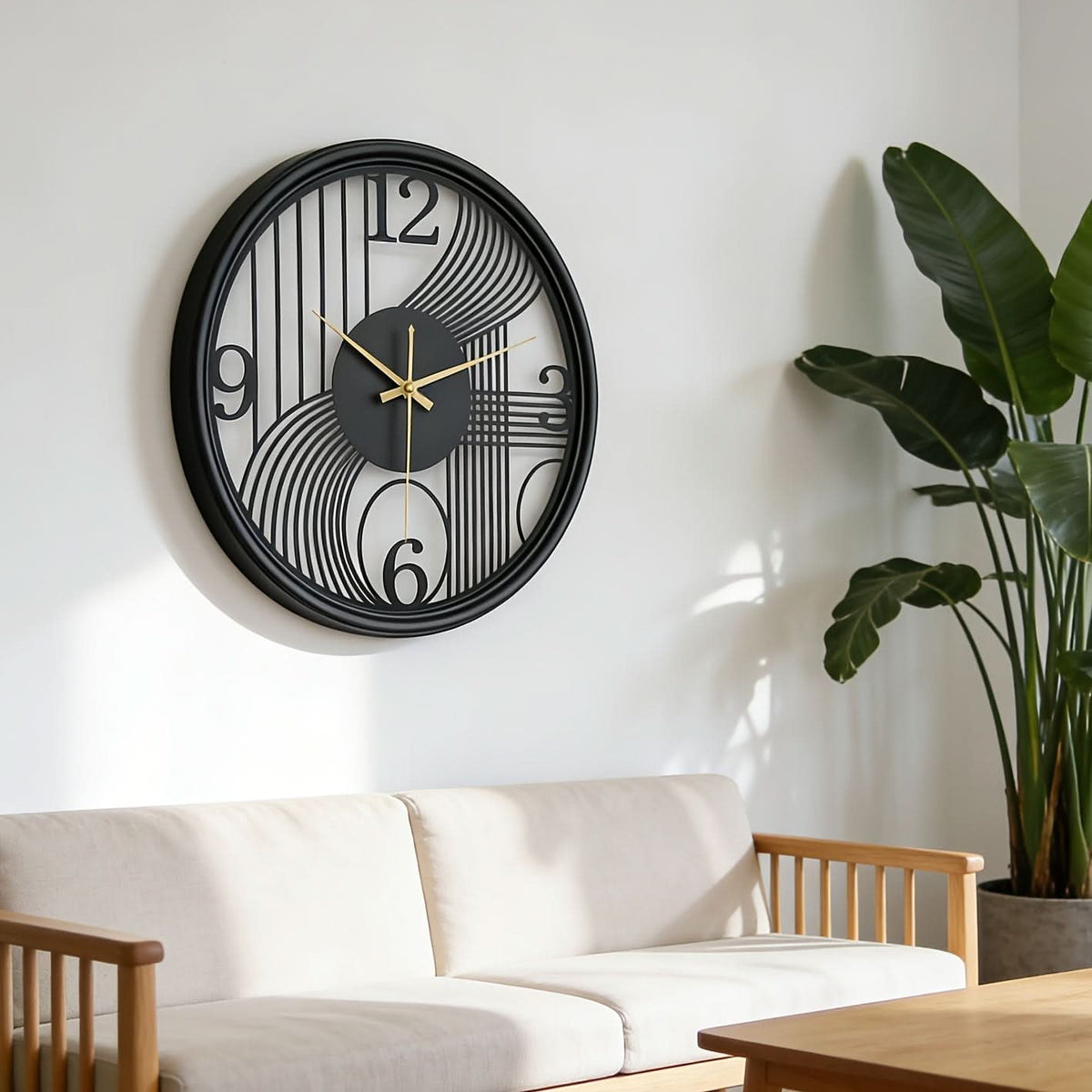 Silent Wall Clock Large Iron 3D Round Analogue with Non-Ticking Movement