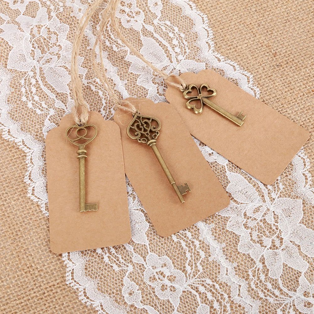 Skeleton Key Bottle Openers Metal Alloy | Set of 40 Pack with Personalised Sticker Cards | Vintage Wedding Favours