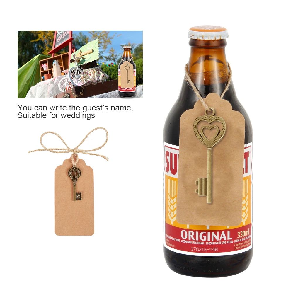 Skeleton Key Bottle Openers Metal Alloy | Set of 40 Pack with Personalised Sticker Cards | Vintage Wedding Favours