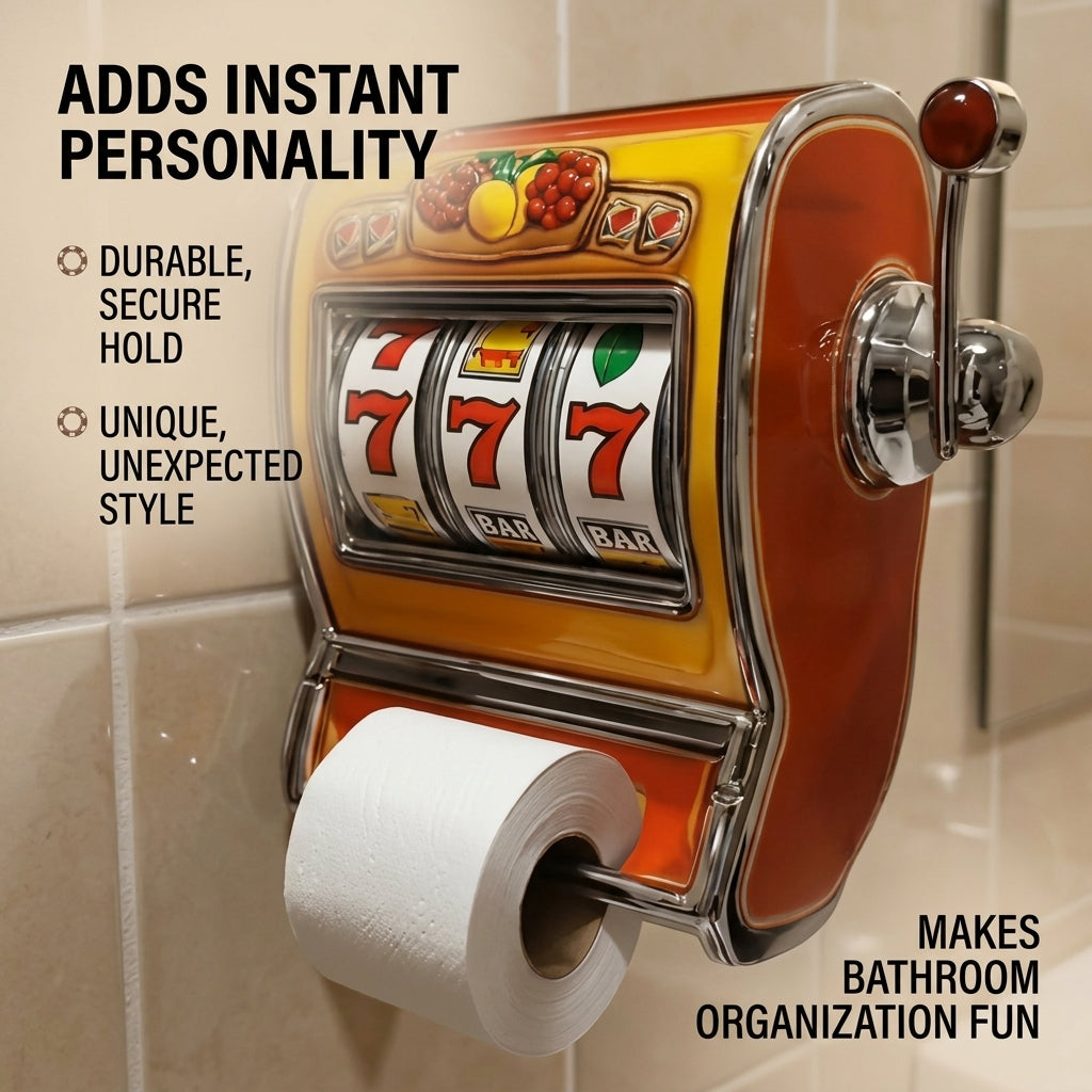 Slot Machine Toilet Roll Holder Plastic | Retro Arcade Style | Secure Fit for Standard Rolls, Easy-Clean Bathroom Accessory
