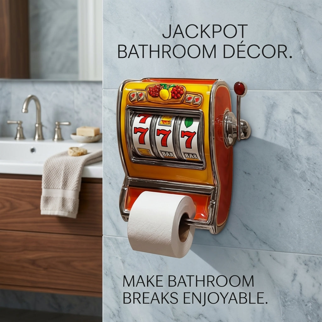 Slot Machine Toilet Roll Holder Plastic | Retro Arcade Style | Secure Fit for Standard Rolls, Easy-Clean Bathroom Accessory