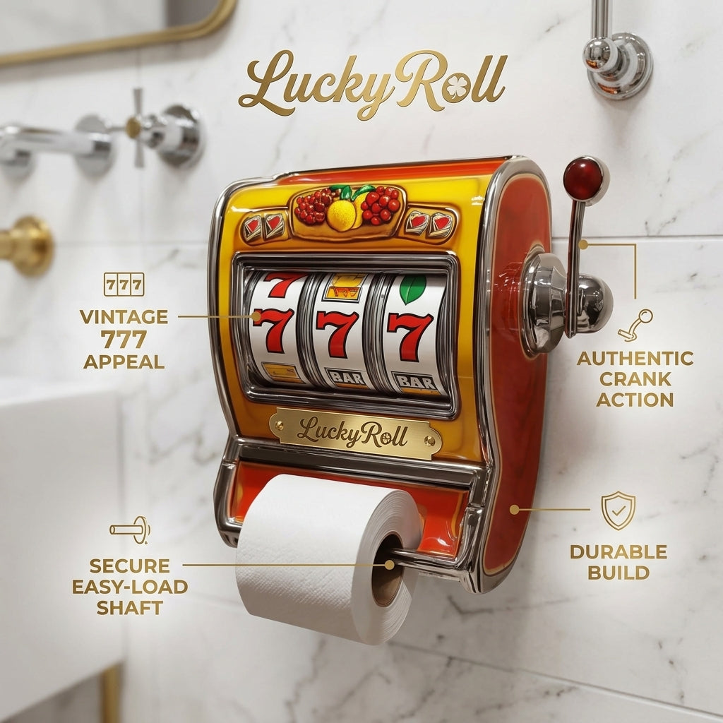 Slot Machine Toilet Roll Holder Plastic | Retro Arcade Style | Secure Fit for Standard Rolls, Easy-Clean Bathroom Accessory