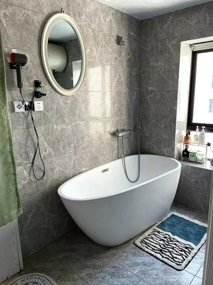 Small Bathroom Rug | Speckled Grid, Solid Block Panel