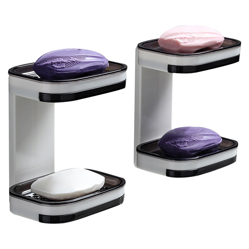 Soap Dish Self Adhesive Wall Mount | ABS Plastic, Black or Grey | Double Drainage Holes, No Drilling Required Ever