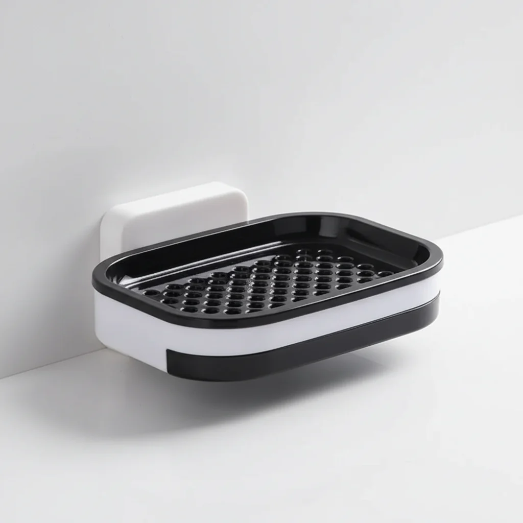 Soap Dish Self Adhesive Wall Mount | ABS Plastic, Black or Grey | Double Drainage Holes, No Drilling Required Ever