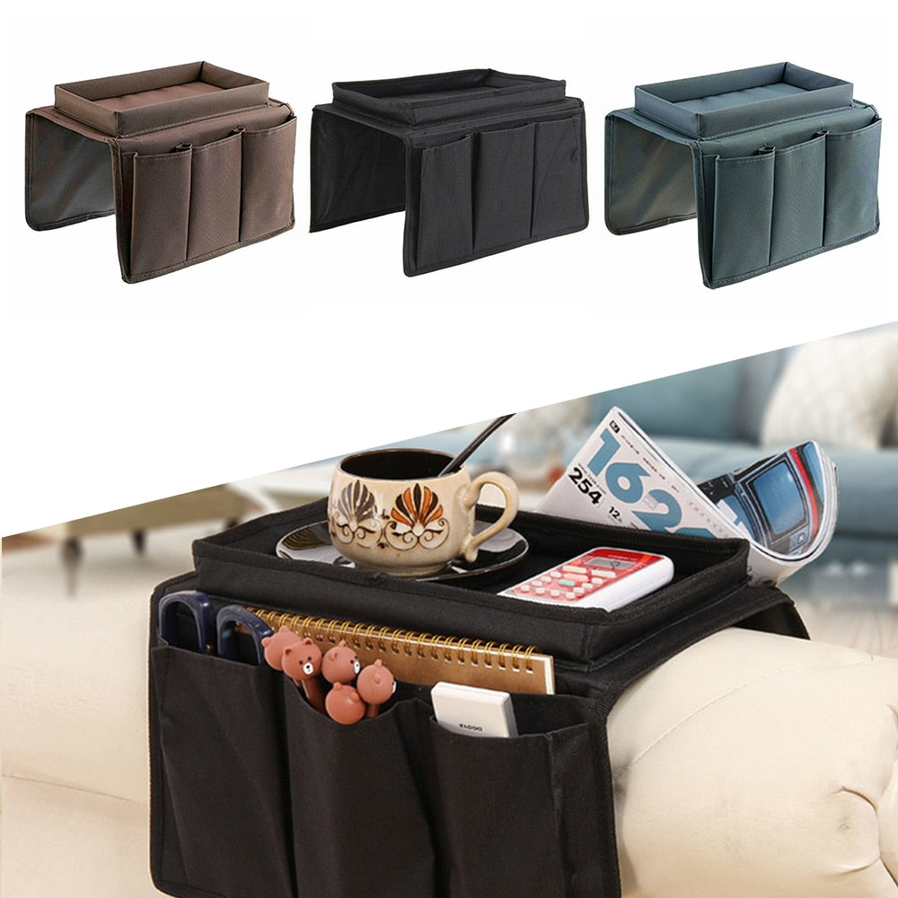 Sofa Armrest Organiser Oxford Fabric | Tray Attachment Holds Drinks & Snacks Steady | Reinforced Sides Stop Spills