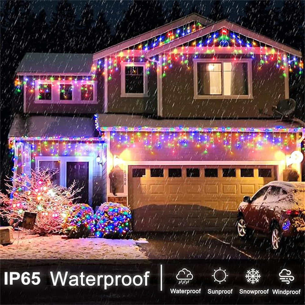 Solar Icicle Lights Outdoor Christmas Halloween Decor | 8 Lighting Modes, Waterproof Fairy String | Solar Powered, No Wiring