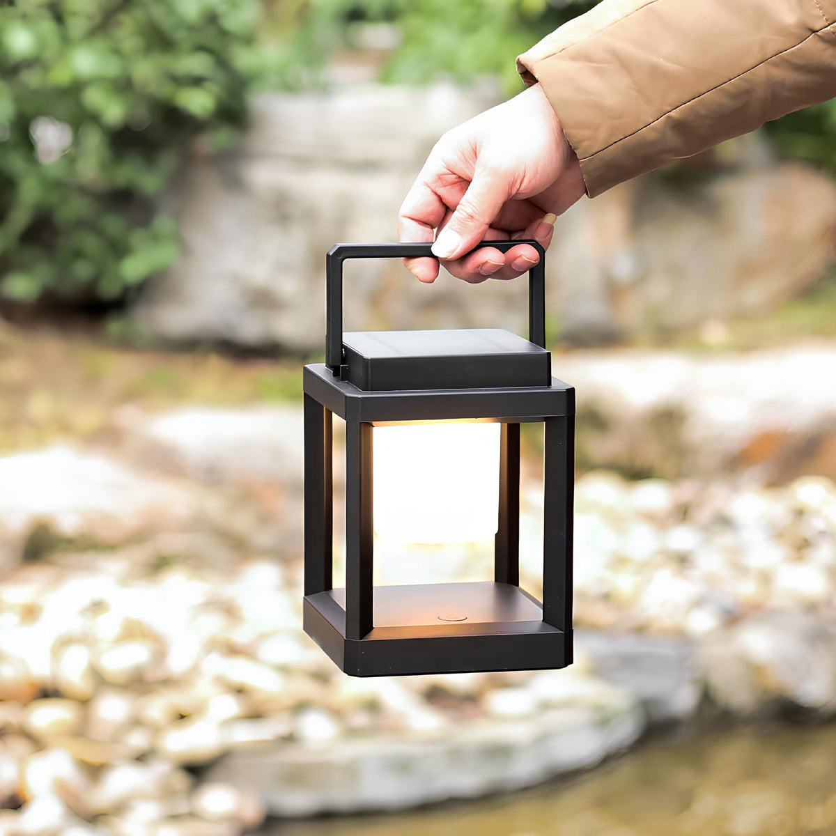 Solar Lantern, ABS, 13.5 x 13.5 x 18 cm | Solar & USB Charging, 3 Brightness Modes | IP44 Waterproof, Up to 10 Hours Runtime