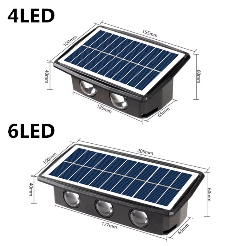 Solar Powered Wall Sconce Light | 4 or 6 LED Bulbs, IP65 Waterproof | Dual Warm & White Modes, 8-10 Hour Run Time