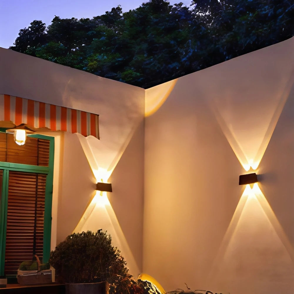 Solar Powered Wall Sconce Light | 4 or 6 LED Bulbs, IP65 Waterproof | Dual Warm & White Modes, 8-10 Hour Run Time