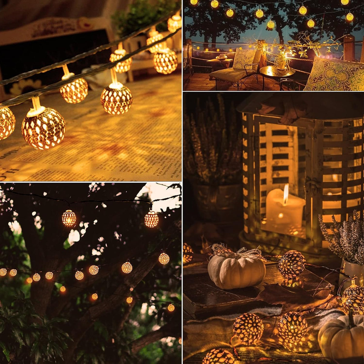 Solar String Lights Moroccan Globe | Solar Powered, No Wiring, Up to 8 Hours Runtime | IP65 Weatherproof Garden, Patio, Balcony