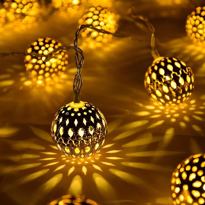 Solar String Lights Moroccan Globe | Solar Powered, No Wiring, Up to 8 Hours Runtime | IP65 Weatherproof Garden, Patio, Balcony