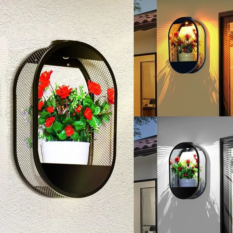 Solar Wall Pot Light with Integrated Planter | Oval or Round Style | Waterproof, Up to 8 Hours Warm & Cool White Light