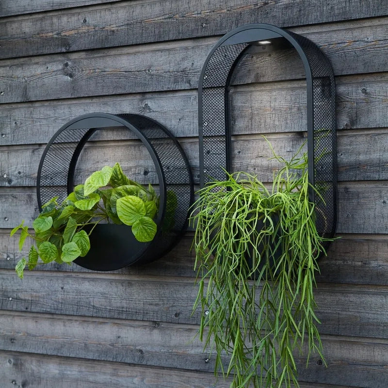 Solar Wall Pot Light with Integrated Planter | Oval or Round Style | Waterproof, Up to 8 Hours Warm & Cool White Light