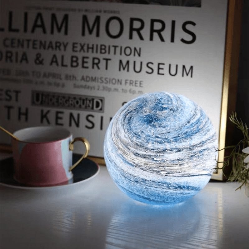 Sphere LED Table Lamp | Swirled Surface, Sits On Low Feet