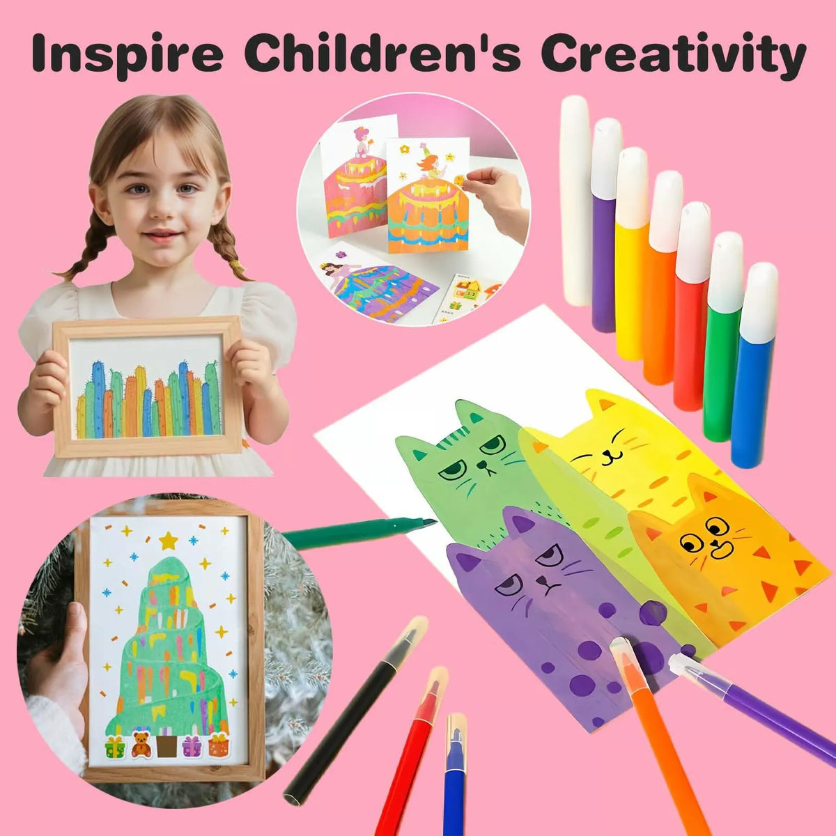 Squeegee Painting Kit for Children | 20 Papers, 7 Paint Colours, 6 Watercolour Pencils | Compact Creative Art Set