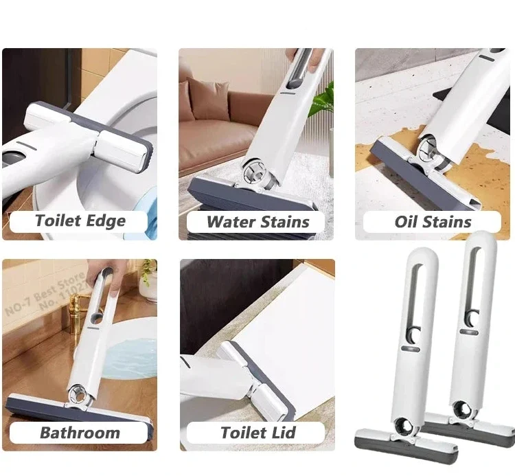 Squeeze Mop Compact Self-Wringing | 1 Handle 4 Head or 2 Handle 5 Head | Hands-Free Space-Saving Cleaning Tool