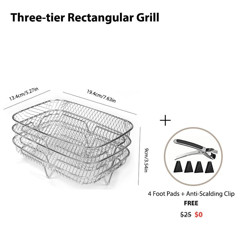Stackable Air Fryer Rack 3-Tier Stainless Steel with Heat-Resistant Tongs