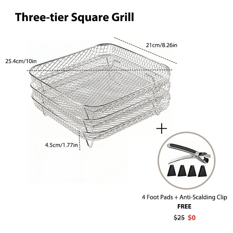 Stackable Air Fryer Rack 3-Tier Stainless Steel with Heat-Resistant Tongs