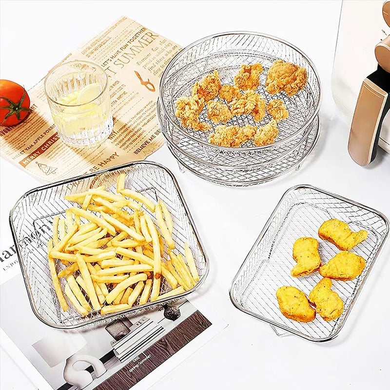 Stackable Air Fryer Rack 3-Tier Stainless Steel with Heat-Resistant Tongs