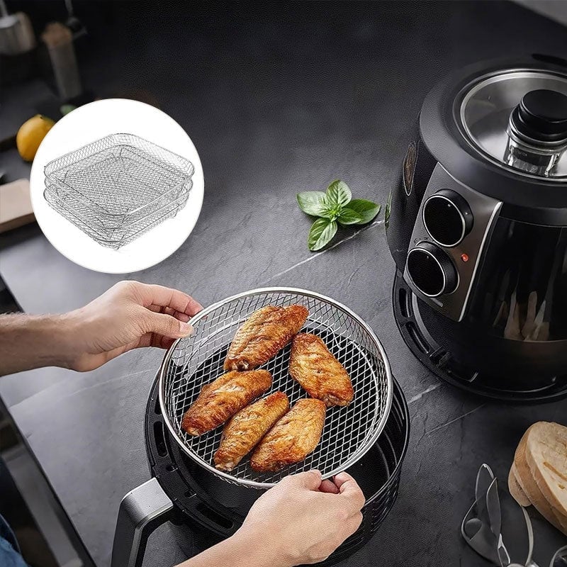 Stackable Air Fryer Rack 3-Tier Stainless Steel with Heat-Resistant Tongs