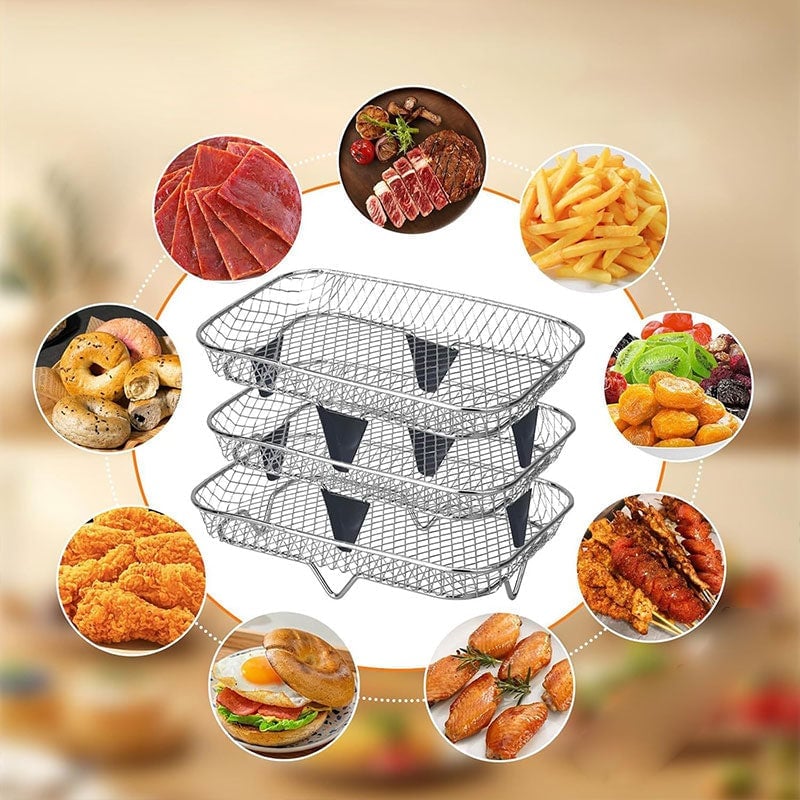 Stackable Air Fryer Rack 3-Tier Stainless Steel with Heat-Resistant Tongs