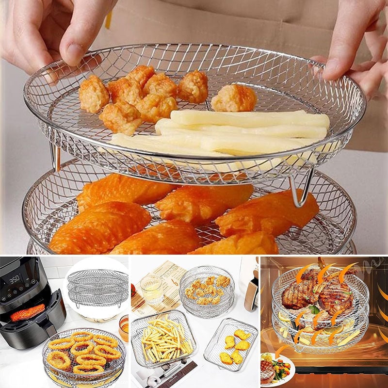 Stackable Air Fryer Rack 3-Tier Stainless Steel with Heat-Resistant Tongs