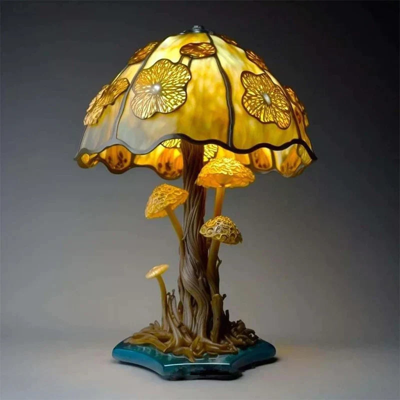 Stained Glass Table Lamp 45 cm | 8 Nature-Inspired Colour Designs | USB-Powered LED Glow for Home Décor, Bedside and Shelf