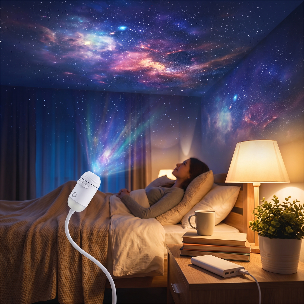 Star Projector Lamp | Bendable USB Neck, Scene Discs