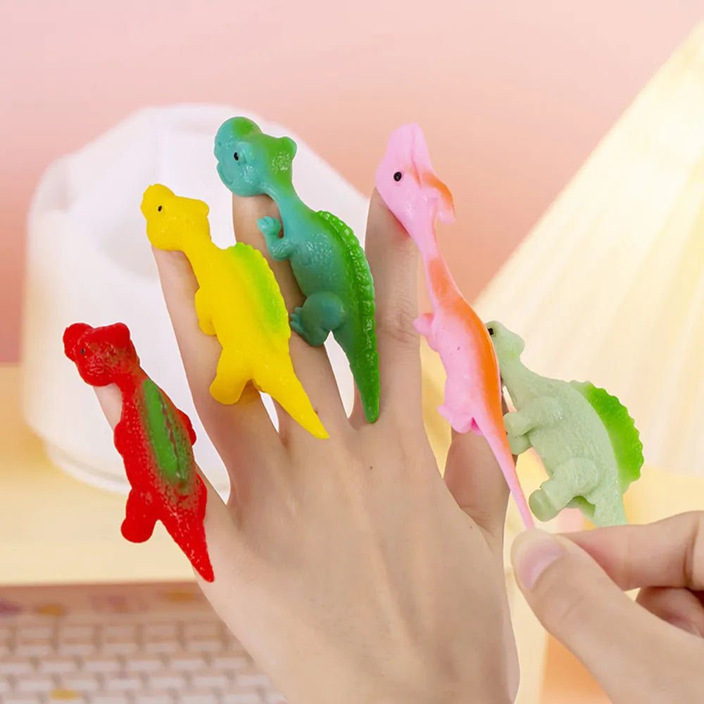 Sticky Wall Dinosaur Toys, PVC | Stretchy Sling-Throw Set of 6 Designs | Non-Toxic, Washable, Reusable Family Fun