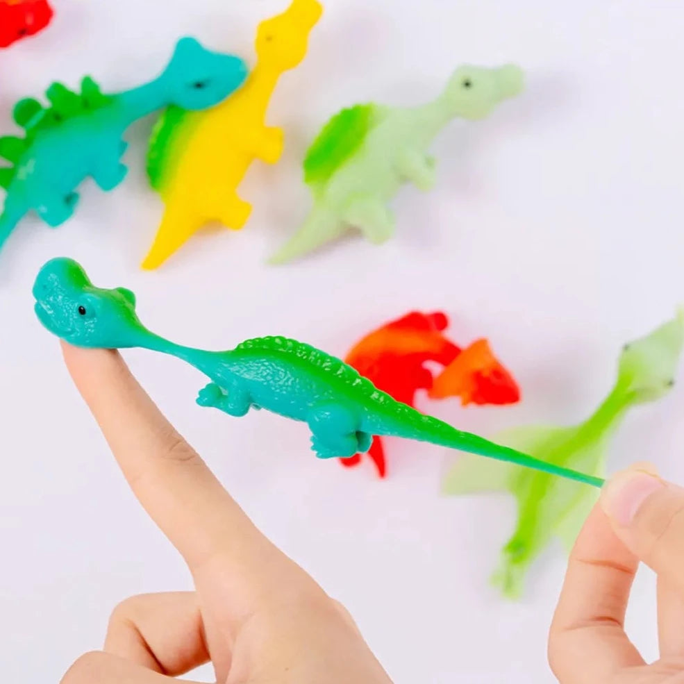 Sticky Wall Dinosaur Toys, PVC | Stretchy Sling-Throw Set of 6 Designs | Non-Toxic, Washable, Reusable Family Fun