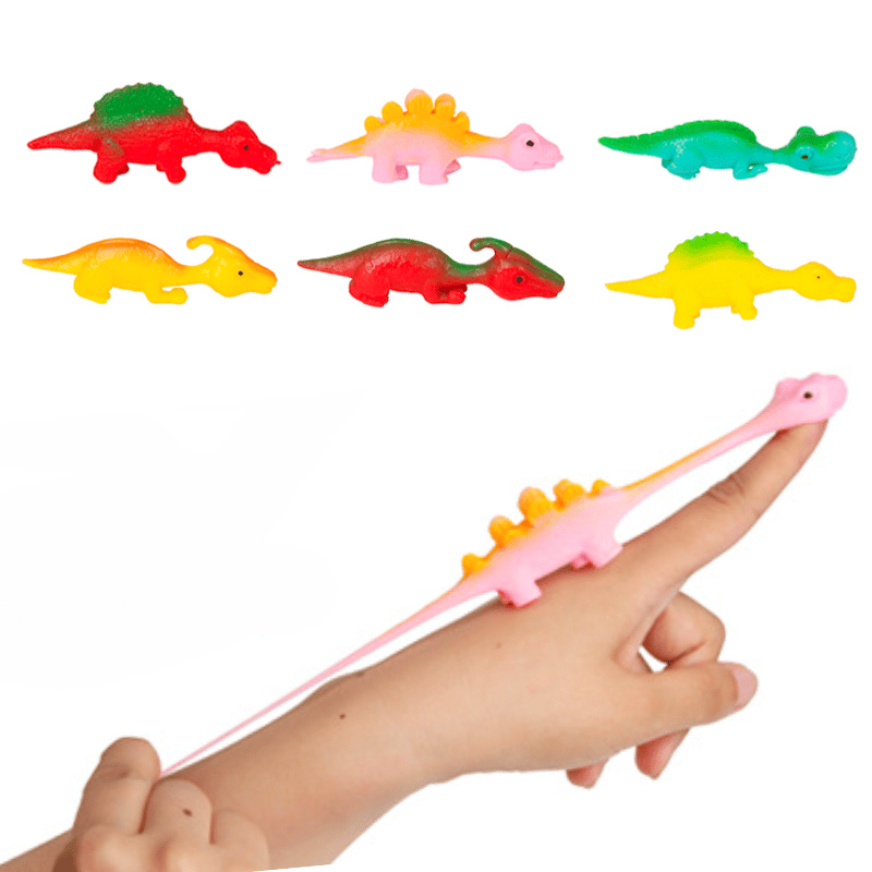 Sticky Wall Dinosaur Toys, PVC | Stretchy Sling-Throw Set of 6 Designs | Non-Toxic, Washable, Reusable Family Fun