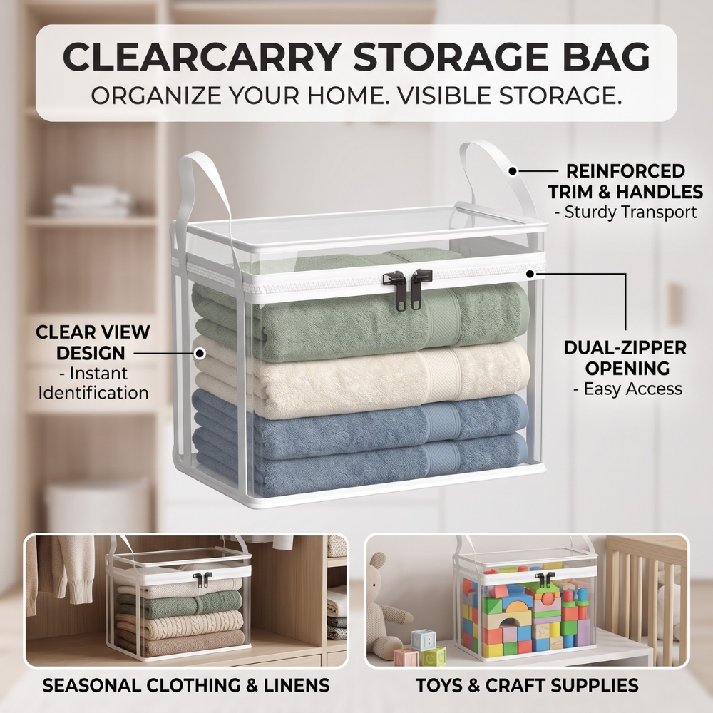 Storage Bag | Clear Zipped Box With Reinforced Handles