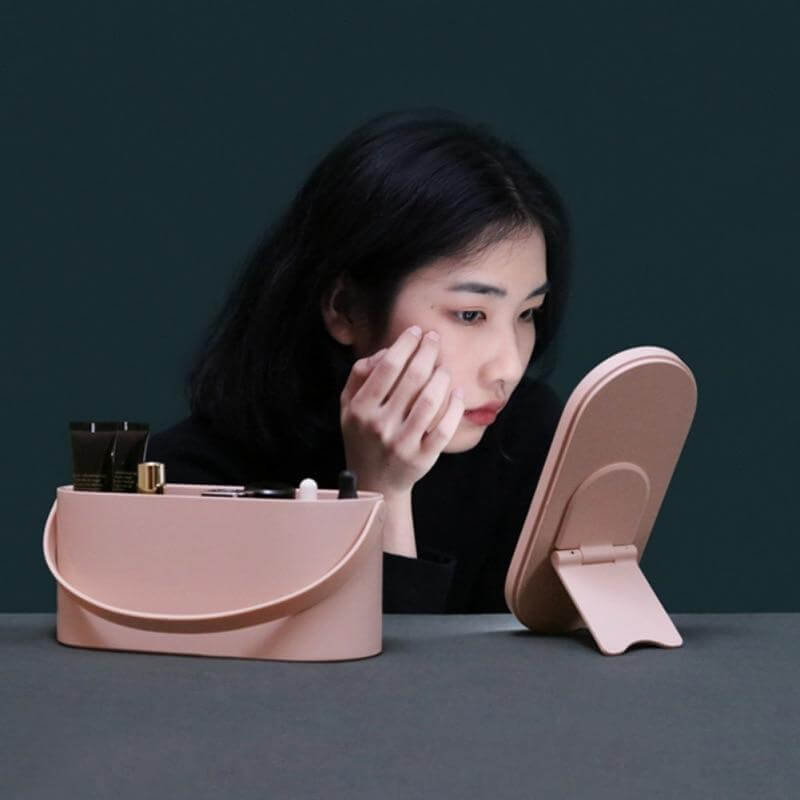 Storage Mirror LED Cosmetic Rechargeable Portable with Touch Dimming