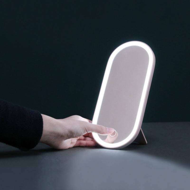 Storage Mirror LED Cosmetic Rechargeable Portable with Touch Dimming