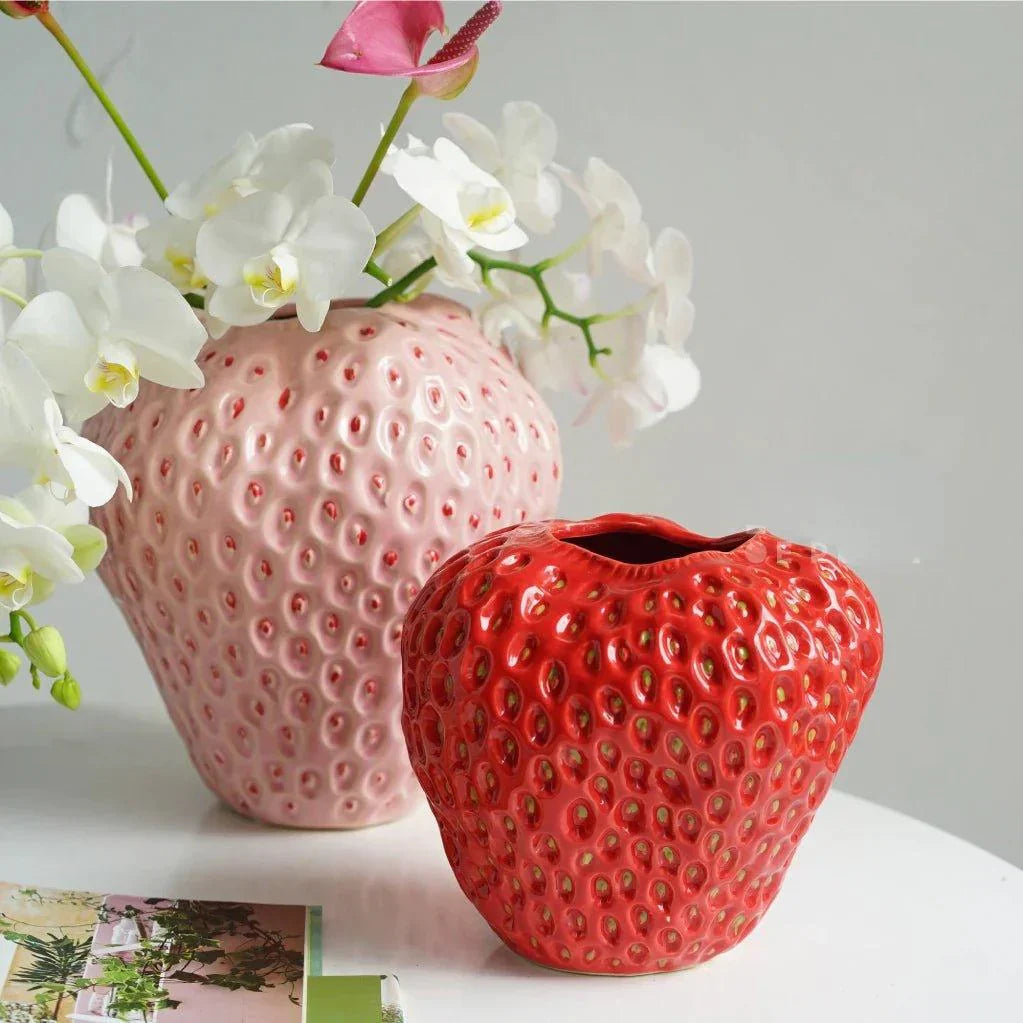 Strawberry Decorative Vase | Dimpled Seeds, Glossy Finish