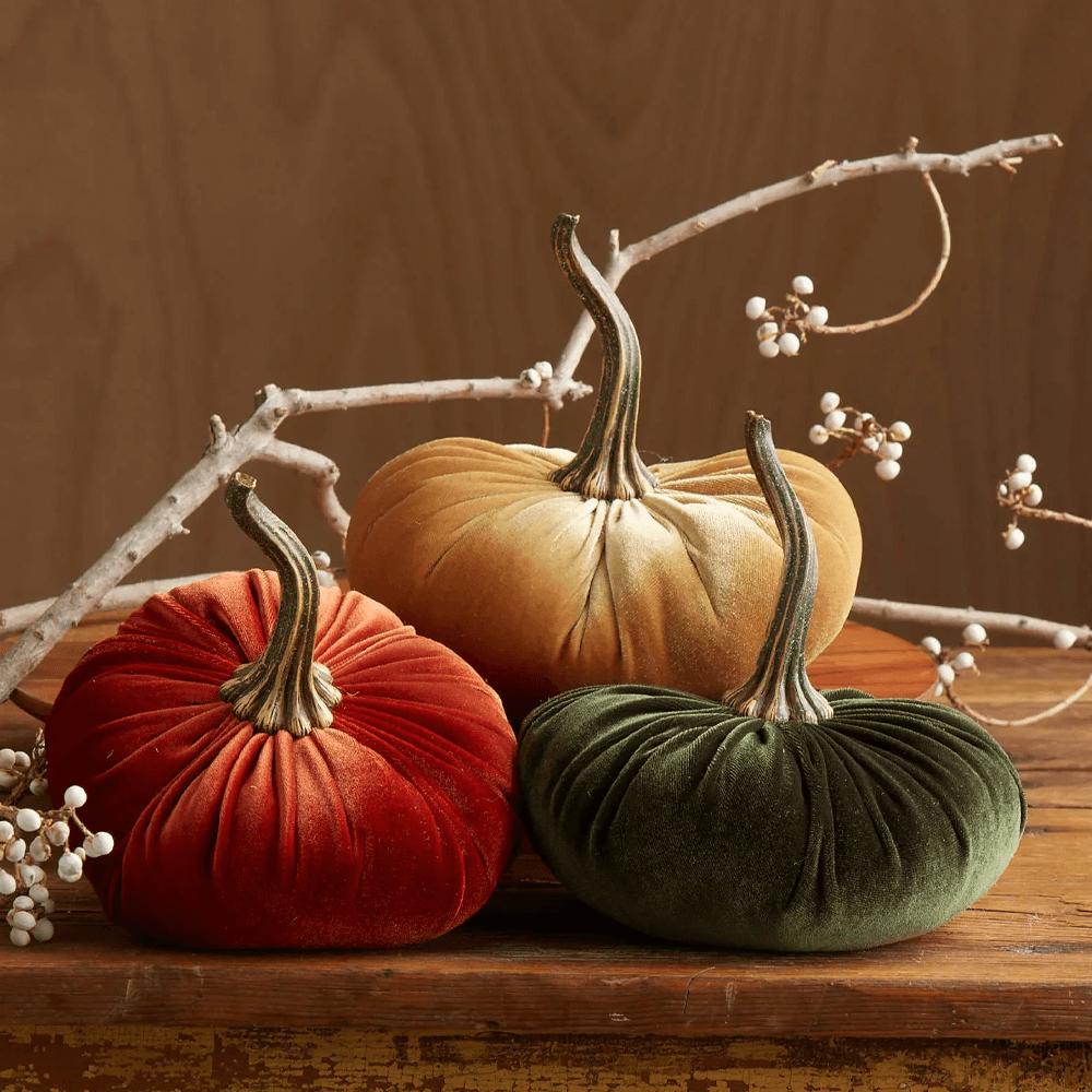 Stuffed Velvet Pumpkin Decoration | Halloween and Autumn Table Décor | Soft Plush Throw Pillow Centrepiece Accent