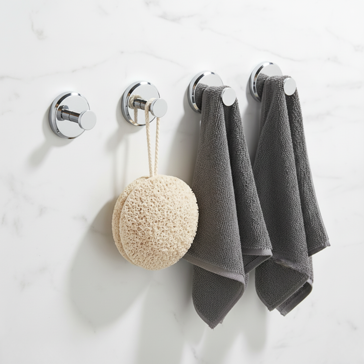 Suction Hooks Stainless Steel | Set of 4, No Drilling | Water-Resistant, Reusable for Bathroom, Kitchen & Shower